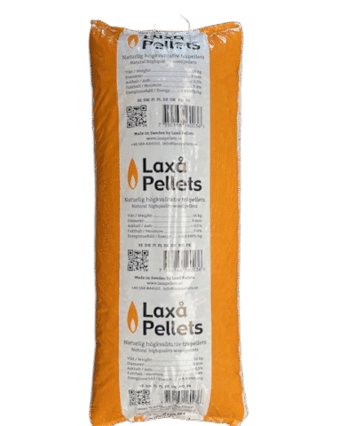 Laxå Træpiller – 16 kg poser (52 poser pr. palle / 832 kg) Frit leveret DK