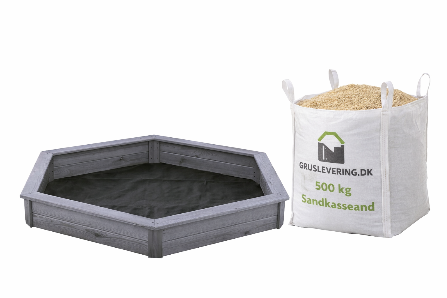6-kantet sandkasse grå inkl. 500kg sand